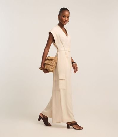 Mono Wide Leg en Chalis con Traspase y Bolsillo Cargo 3