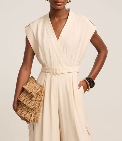 Mono Wide Leg en Chalis con Traspase y Bolsillo Cargo 5