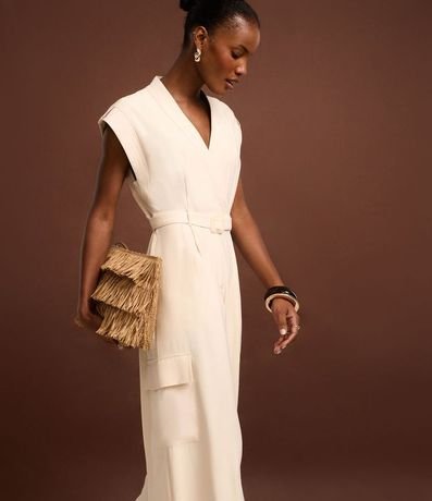 Mono Wide Leg en Chalis con Traspase y Bolsillo Cargo 6