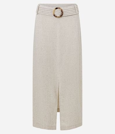 Pollera Midi Recta en Viscolino con Encaje y Cinturón 5