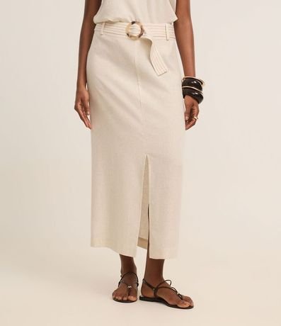 Pollera Midi Recta en Viscolino con Encaje y Cinturón 3