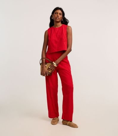 Blusa en Laise con Cuello Redondo y Bordado Cutout 2