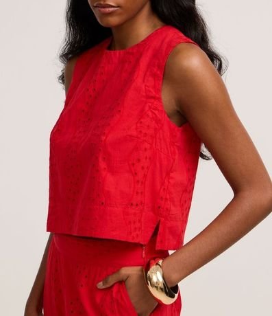 Blusa en Laise con Cuello Redondo y Bordado Cutout 4