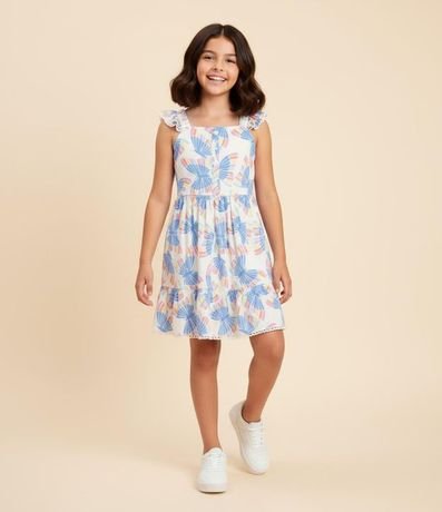Vestido Infantil con Volados y Estampa Mariposas - Talle 5 a 14 años