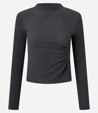 Blusa Texturizada con Cuello Alto y Fruncido Lateral 5
