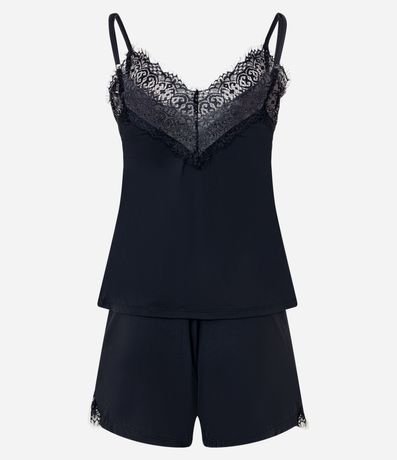 Pijama Short Doll en Microfibra con Aplicación de Encaje 6