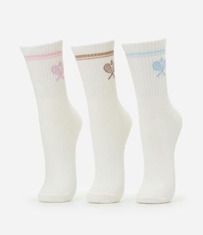 Kit 03 Medias Caña Larga en Algodón con Bordado de Raqueta de Campiones