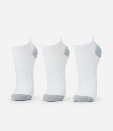 Kit 03 Medias Deportivas Caña Corta en Poliamida con Detalles Coloridos