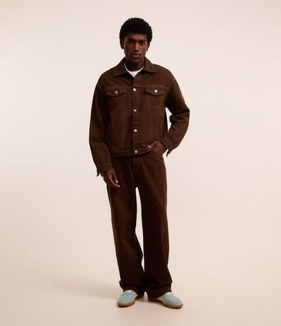 Pantalón Super Baggy en Sarga con Pespunte Contrastante