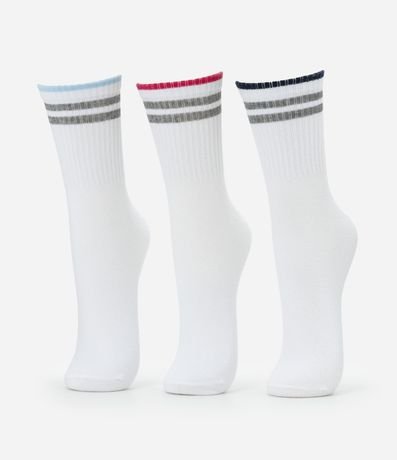 Kit 03 Medias Caña Larga Deportivas en Algodón con Rayas 1