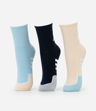 Kit 03 Medias Cano Mediano Deportivas en Algodón con Rayas Diagonales