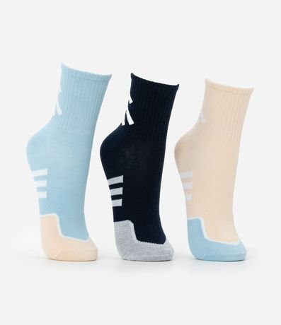 Kit 03 Medias Cano Mediano Deportivas en Algodón con Rayas Diagonales 2