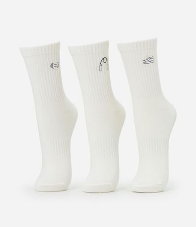 Kit 03 Medias Cano Mediano de Algodón con Bordados de Objetos de Academia