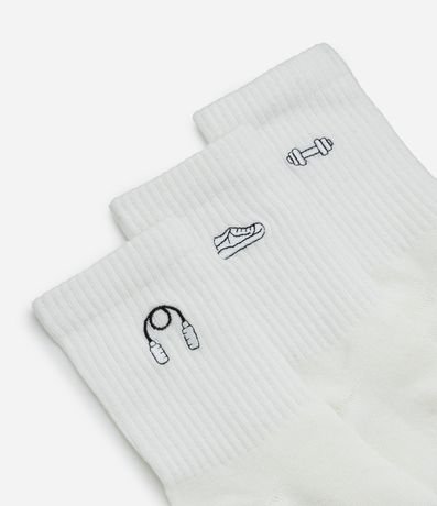 Kit 03 Medias Cano Mediano de Algodón con Bordados de Objetos de Academia