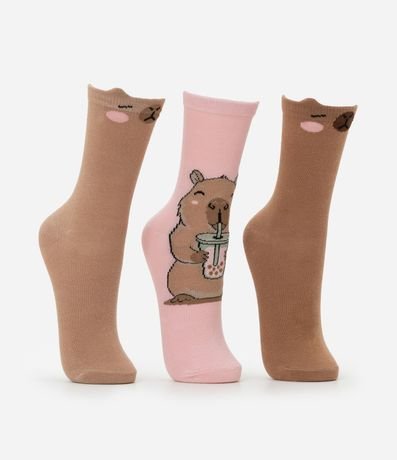 Kit 03 Medias Caña Larga en Algodón con Estampa Carpincho Milk Shake 2