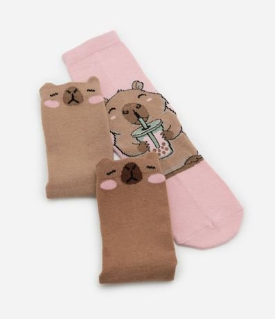 Kit 03 Medias Caña Larga en Algodón con Estampa Carpincho Milk Shake 4