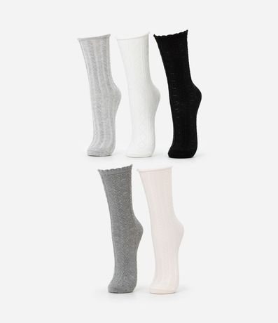 Kit 05 Medias Caña Larga en Algodón con Texturas Geométricas Variadas 1