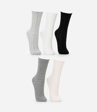 Kit 05 Medias Caña Larga en Algodón con Texturas Geométricas Variadas 2