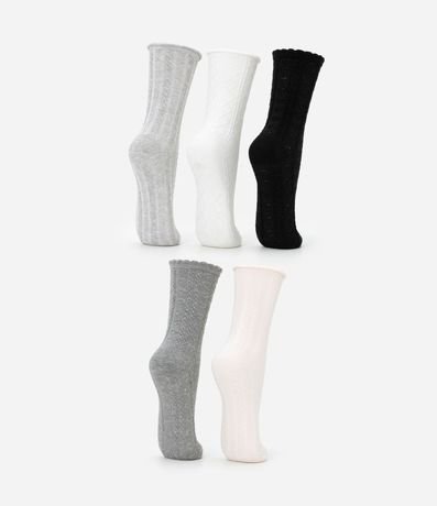 Kit 05 Medias Caña Larga en Algodón con Texturas Geométricas Variadas 3