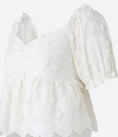 Blusa Peplum en Algodón con Bordado Floral y Manga Abullonada 6