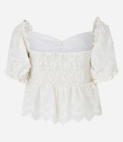 Blusa Peplum en Algodón con Bordado Floral y Manga Abullonada 7