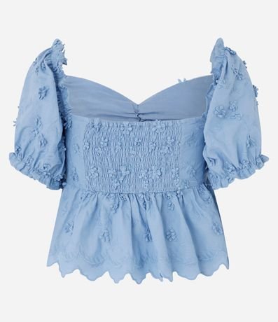 Blusa Peplum en Algodón con Bordado Floral y Manga Abullonada 8
