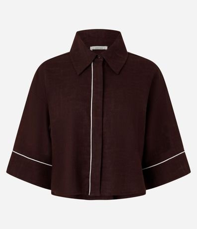 Camisa en Viscolino con Bies Contrastante y Corte de Kimono 7