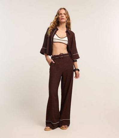 Camisa en Viscolino con Bies Contrastante y Corte de Kimono 2