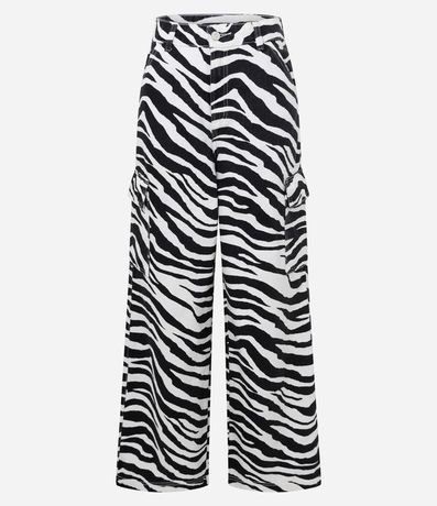 Pantalón Wide en Sarga con Estampa Animal Print de Zebra y Bolsillo Cargo 6
