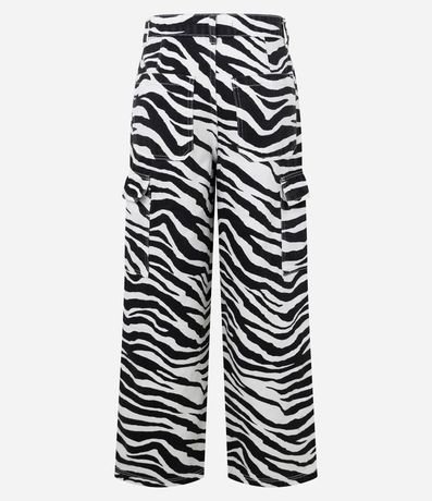 Pantalón Wide en Sarga con Estampa Animal Print de Zebra y Bolsillo Cargo 7