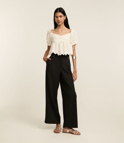 Pantalón Wide Leg Sastrería con Cintura Doble y Detalle de Remache 2