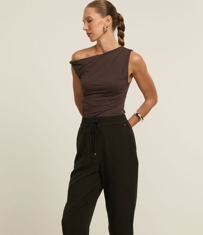 Pantalón Fluida Cintura Alta en Crepé con Estampa Lineas Curvas 2