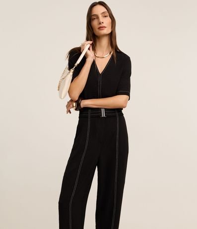 Pantalón Carrot en Crepé Airflow con Costuras Contrastantes y Cinturón 2