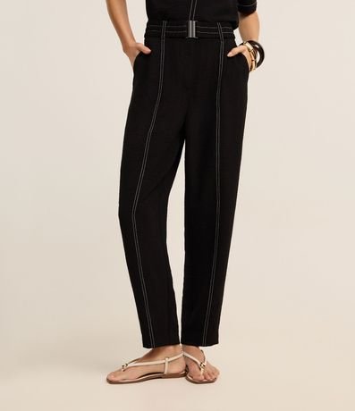 Pantalón Carrot en Crepé Airflow con Costuras Contrastantes y Cinturón 3