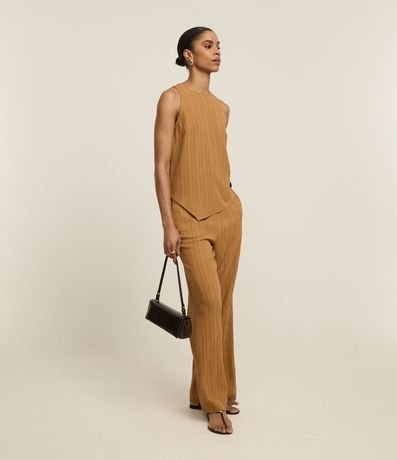 Pantalón Recto Cintura Alta en Viscosa con Cintura Elástica