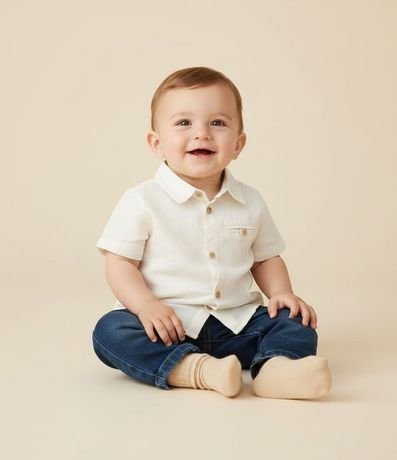 Camisa Infantil en Lino con Cuello Polo – Talle 0 a 18 Meses