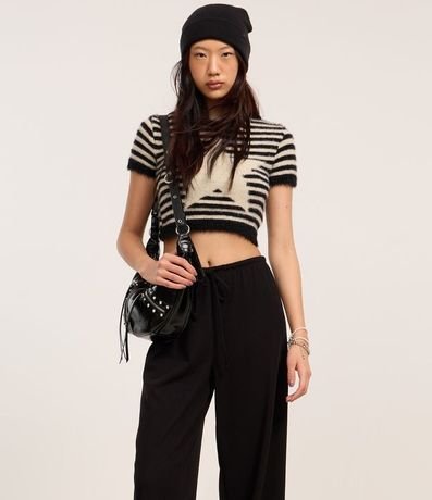 Pantalón Flare Acanalada con Lazo en la Cintura 2