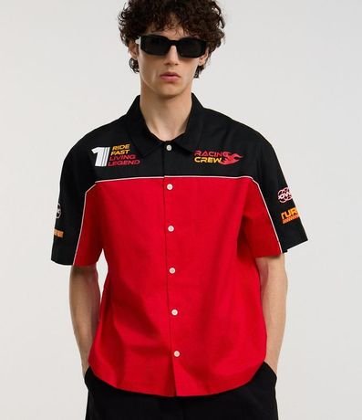 Camisa Boxy en Tricoline con Estampado Estilo Automovilismo y lettering