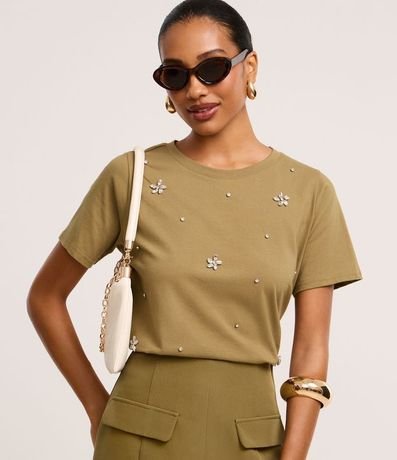 Blusa en Algodón con Flores de Strass