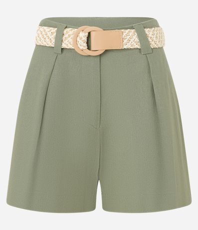 Short Recto Cintura Alta en Viscolino con Cinturón de Rafia 5