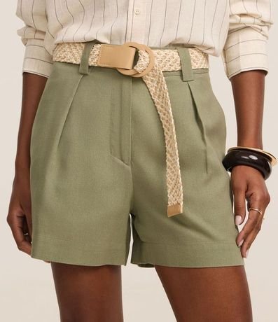 Short Recto Cintura Alta en Viscolino con Cinturón de Rafia 3