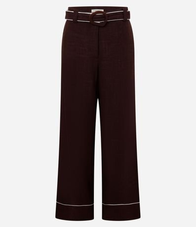 Pantalón Wide Leg Cintura Alta en Viscolino con Cinturón de Tejido 7