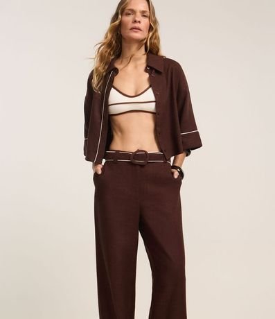 Pantalón Wide Leg Cintura Alta en Viscolino con Cinturón de Tejido 2