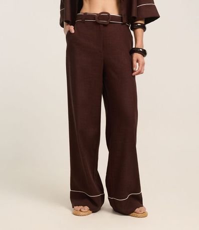 Pantalón Wide Leg Cintura Alta en Viscolino con Cinturón de Tejido 3