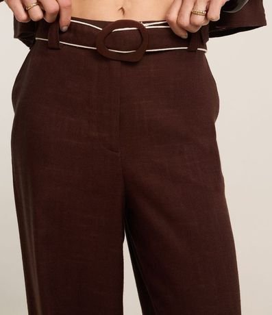 Pantalón Wide Leg Cintura Alta en Viscolino con Cinturón de Tejido 4