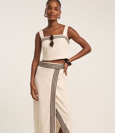 Pollera Midi en Viscolino con Traspase Sobre y Rayas Contrastantes 2