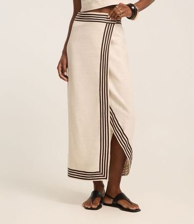 Pollera Midi en Viscolino con Traspase Sobre y Rayas Contrastantes 3