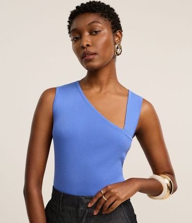 Blusa Acanalada en Punto con Escote Asimétrico