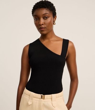 Blusa Acanalada en Punto con Escote Asimétrico