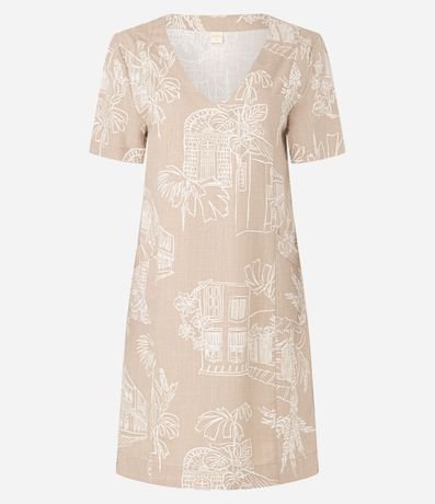 Vestido T-Shirt Corto en Viscolino con Estampa Follajes 6